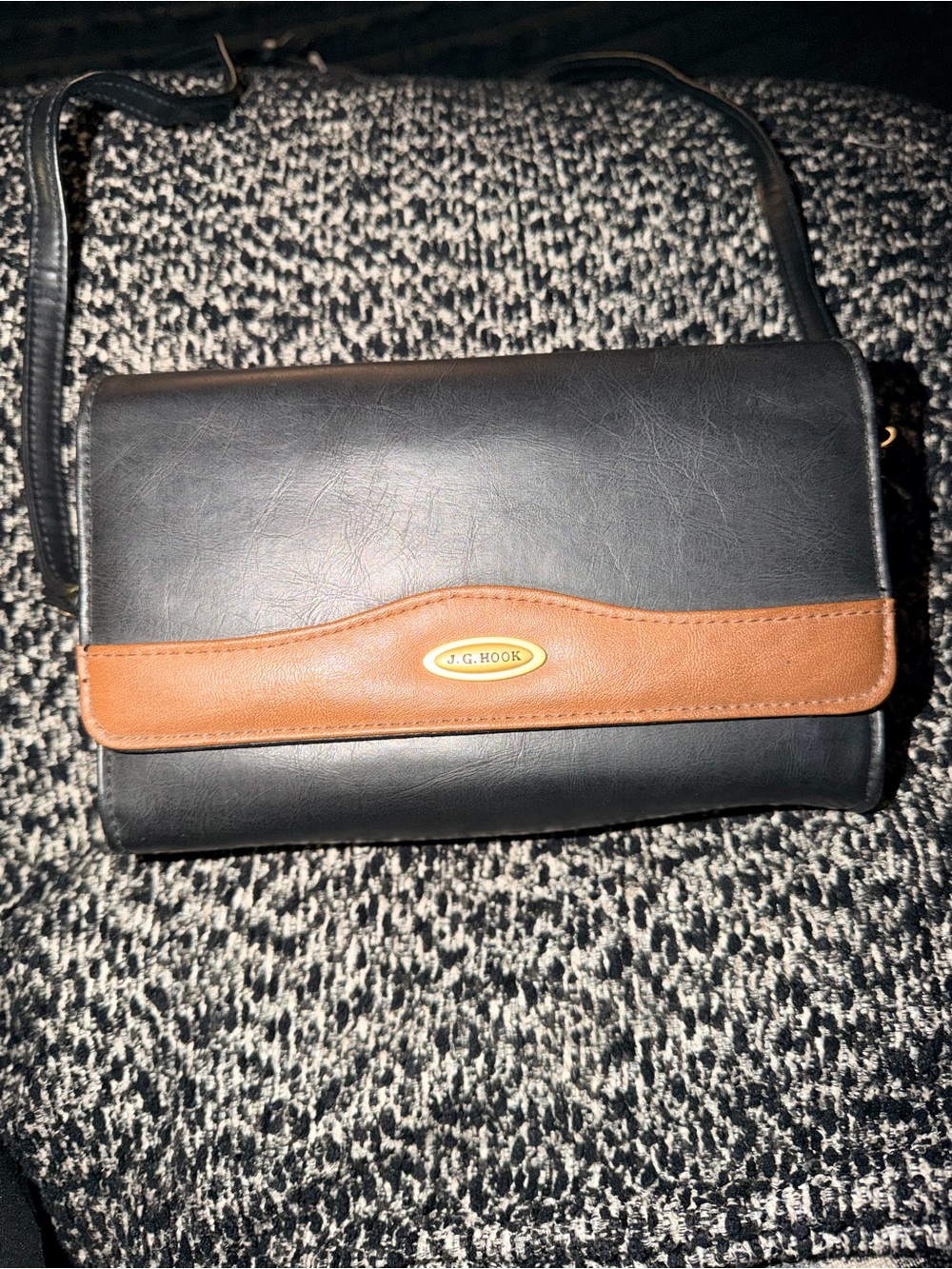 J.C. Hook Black and Brown Leather Crossbody Shoulder Bag